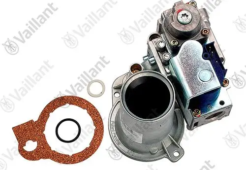 Vaillant Gasarmatur mit verschiedenen Dichtungen, die zur Verwendung in Heizsystemen dient. Komponenten sind klar strukturiert und ermöglichen eine einfache Installation.
